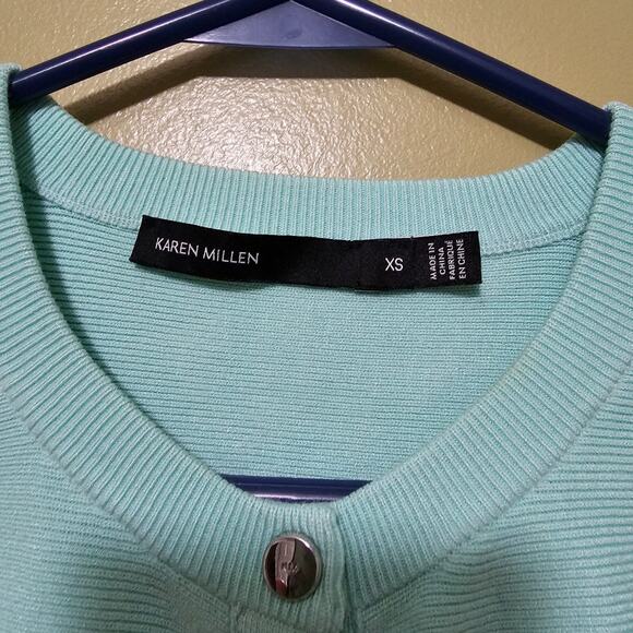 Karen Millen Light Mint Green Cropped 3/4 Sleeves Cardigan Sweater Size XS NWOT - Picture 4 of 6